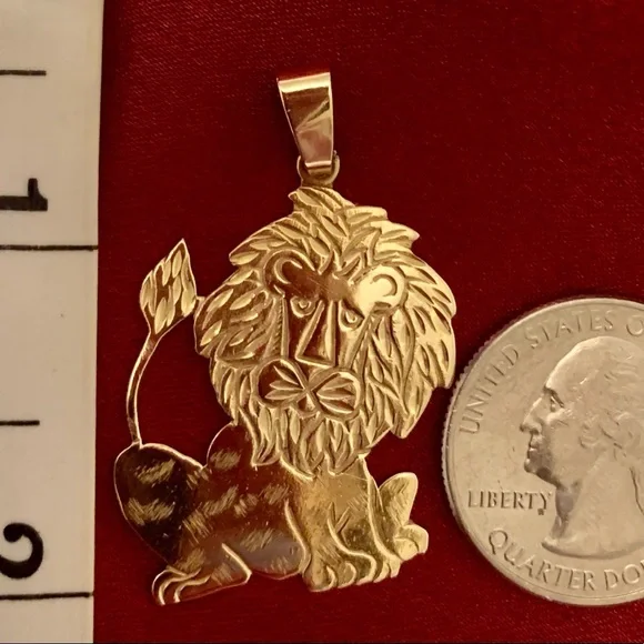 Lion Unisex pendant 14 karat gold. - Picture 2 of 4